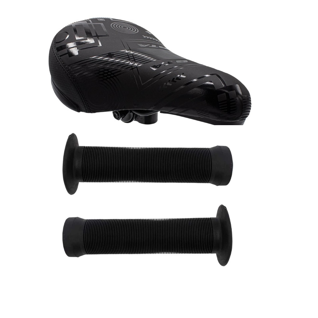 Banco Selim Bmx Fr Dirt Wheeling Bicicleta Bike Macio Preto Confortável GTA + Par Manopla GTA 132mm