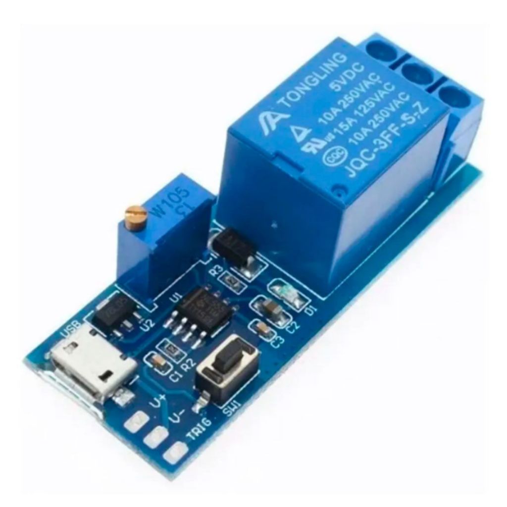 Módulo Relé Temporizador Atraso 5V À 30V Micro Usb Trigger trimpot ajustavel de tempo