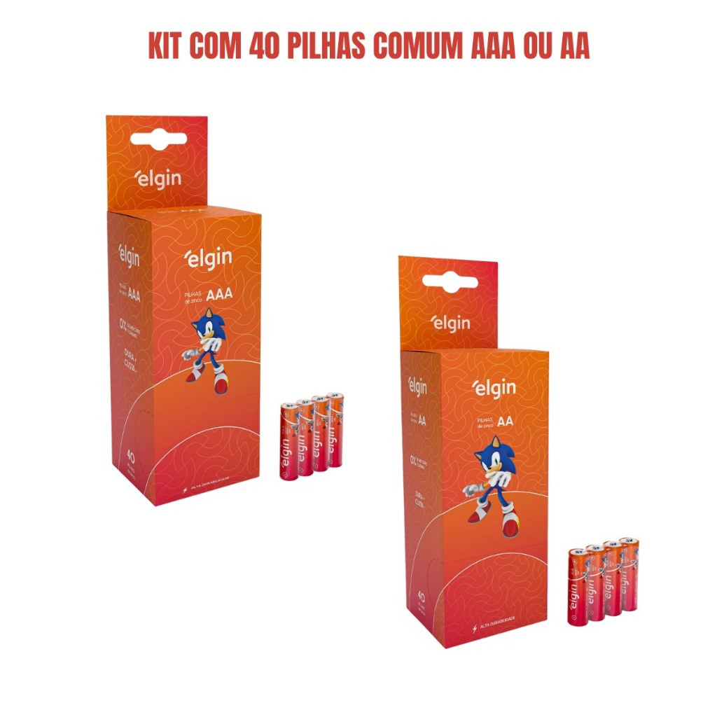 Kit com 40 ou 80 Pilhas Comum AA ou AAA Zinco Carvão Elgin