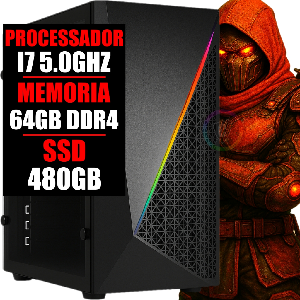 Pc Gamer Desktop Completo I7 10 Geração 5.1Ghz / 64gb Ram Ddr4 / Ssd 480Gb