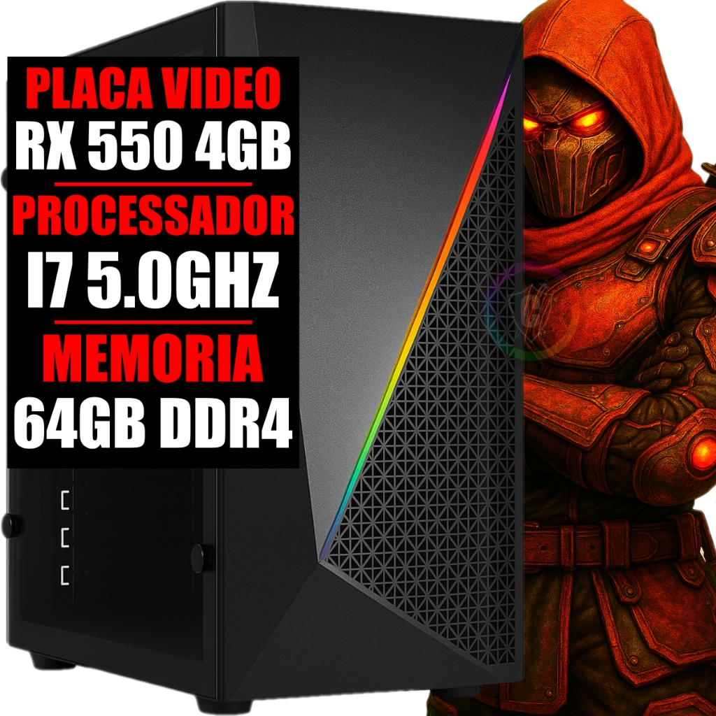 Pc Gamer Intel I7 10 Geração 5.1Ghz / Placa Video Rx 4gb Ddr5 / 64gb Ram Ddr4 / 