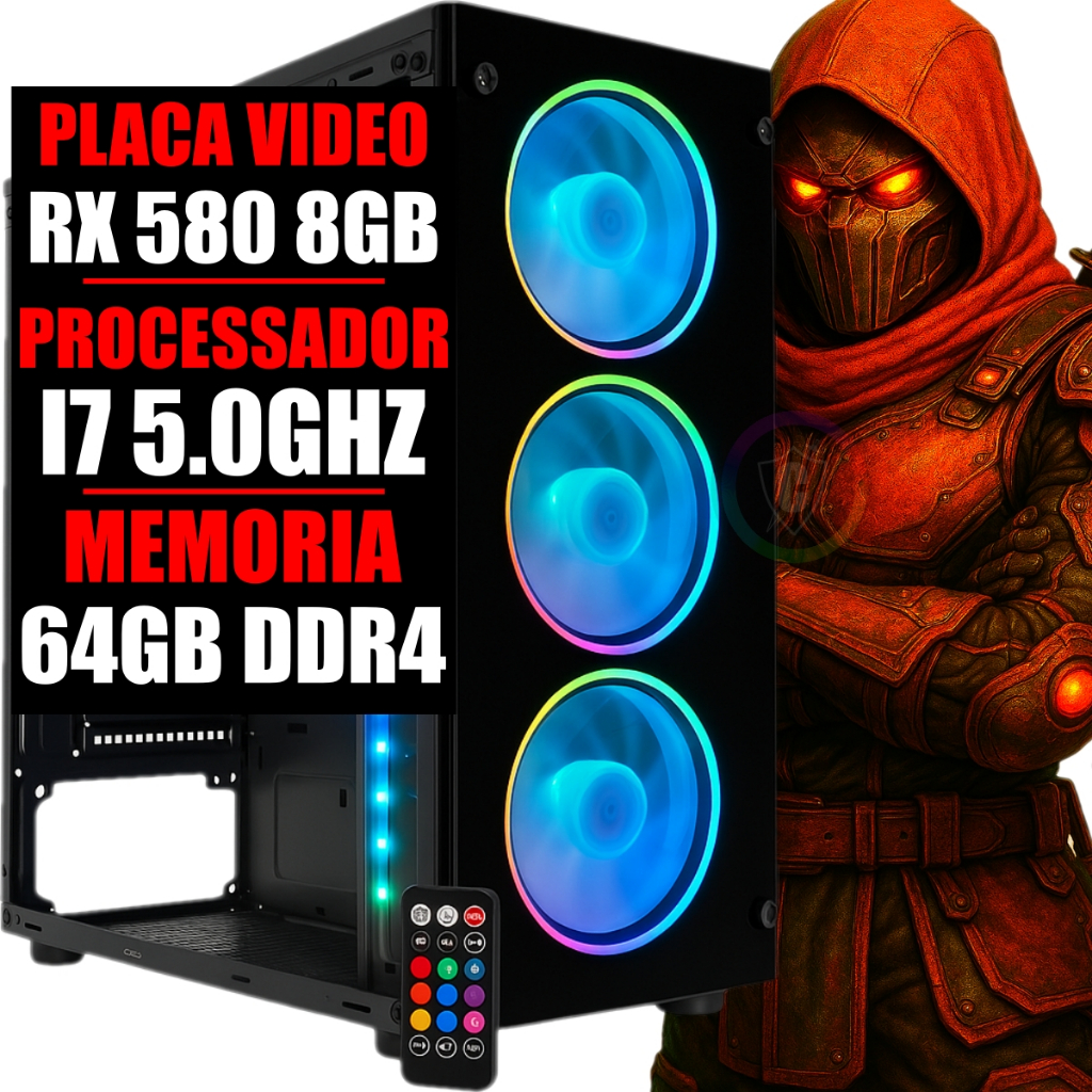 Pc Gamer Intel I7 10 Geração 5.1Ghz / Placa Video Rx 580 8GB Ddr5 / 64gb Ram Ddr