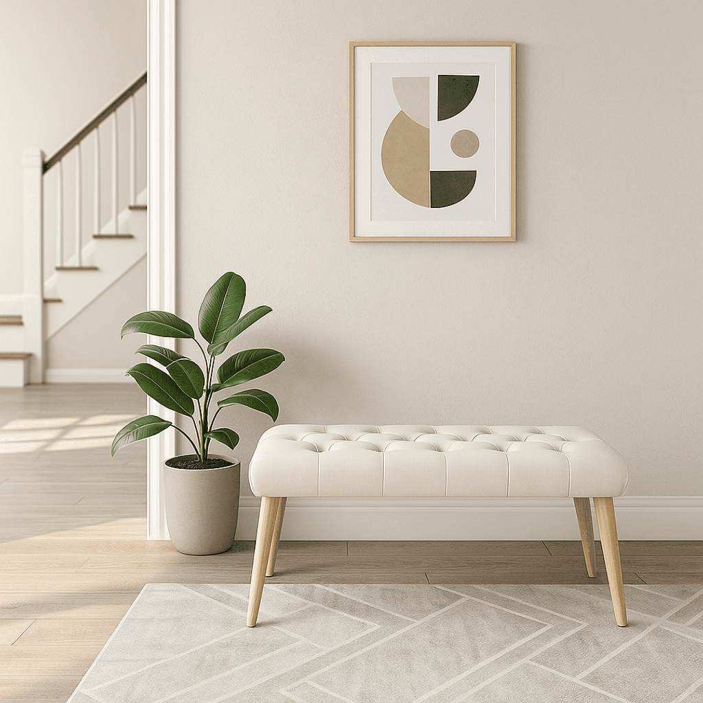 Banqueta Recamier Capitonê Estofada Areia Banco Pés da Cama Compacto Decorativo