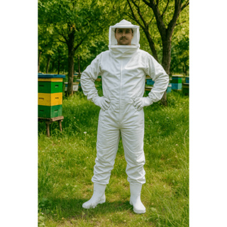 Macacão Apicultura Ventilado Brim Branco Com Máscara Chapéu Proteção Abelhas em Oferta na Shopee