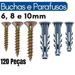 Kit Parafusos e Buchas 6mm, 8mm e 10mm Fixação Jogo Parafuso com Bucha 6 8 10 Parede Concreto