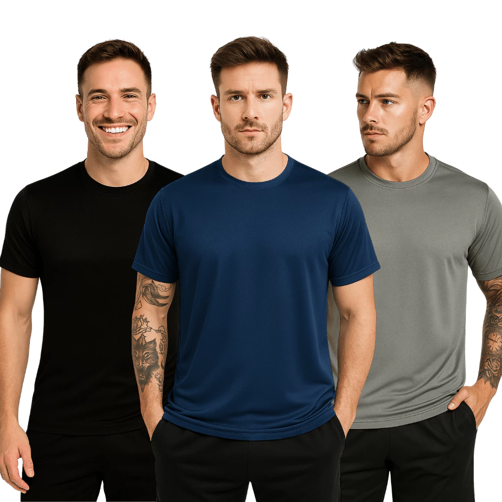 Kit 3 Camisetas Poliéster DryFit Masculina Lisa Academia Corrida Casual Esportes Confortável — imagem 1