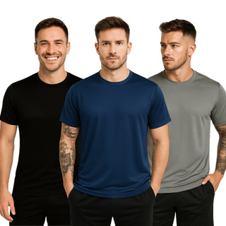 Kit 3 Camisetas Poliéster DryFit Masculina Lisa Academia Corrida Casual Esportes Confortá…