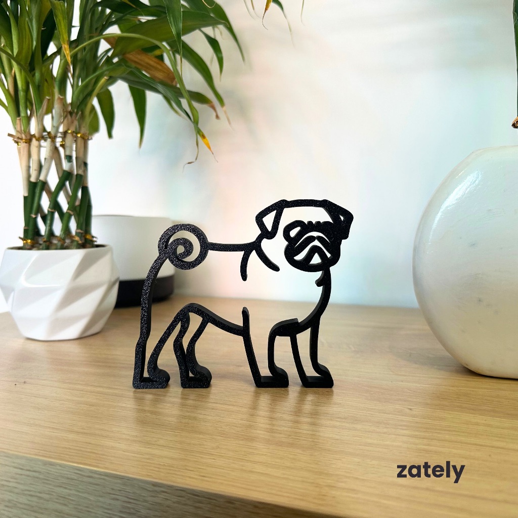 Escultura Cachorro Pug decorativa, presente - Zately