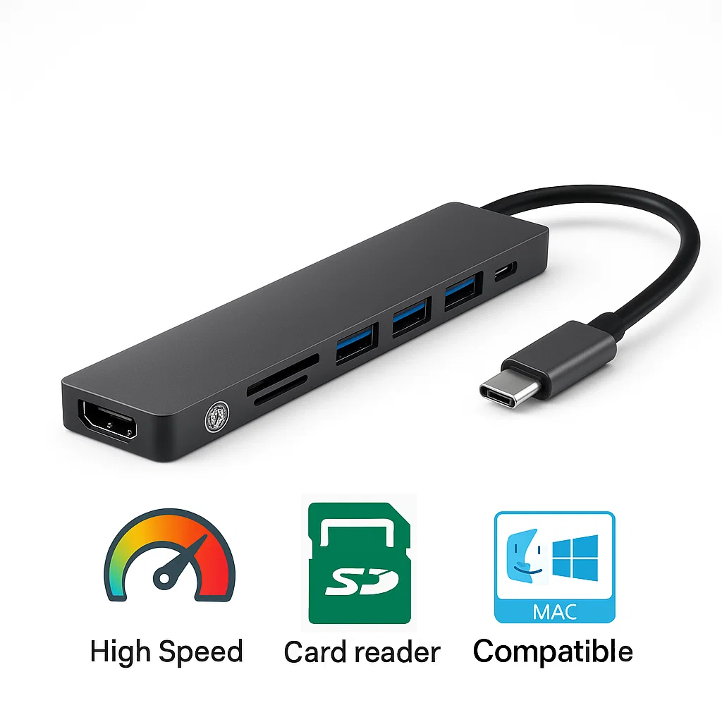 Hub Tipo-c Usb 7 Em 1 Hdmi 3.0 Micro SD Usb-c Notebook Macbook Tablet