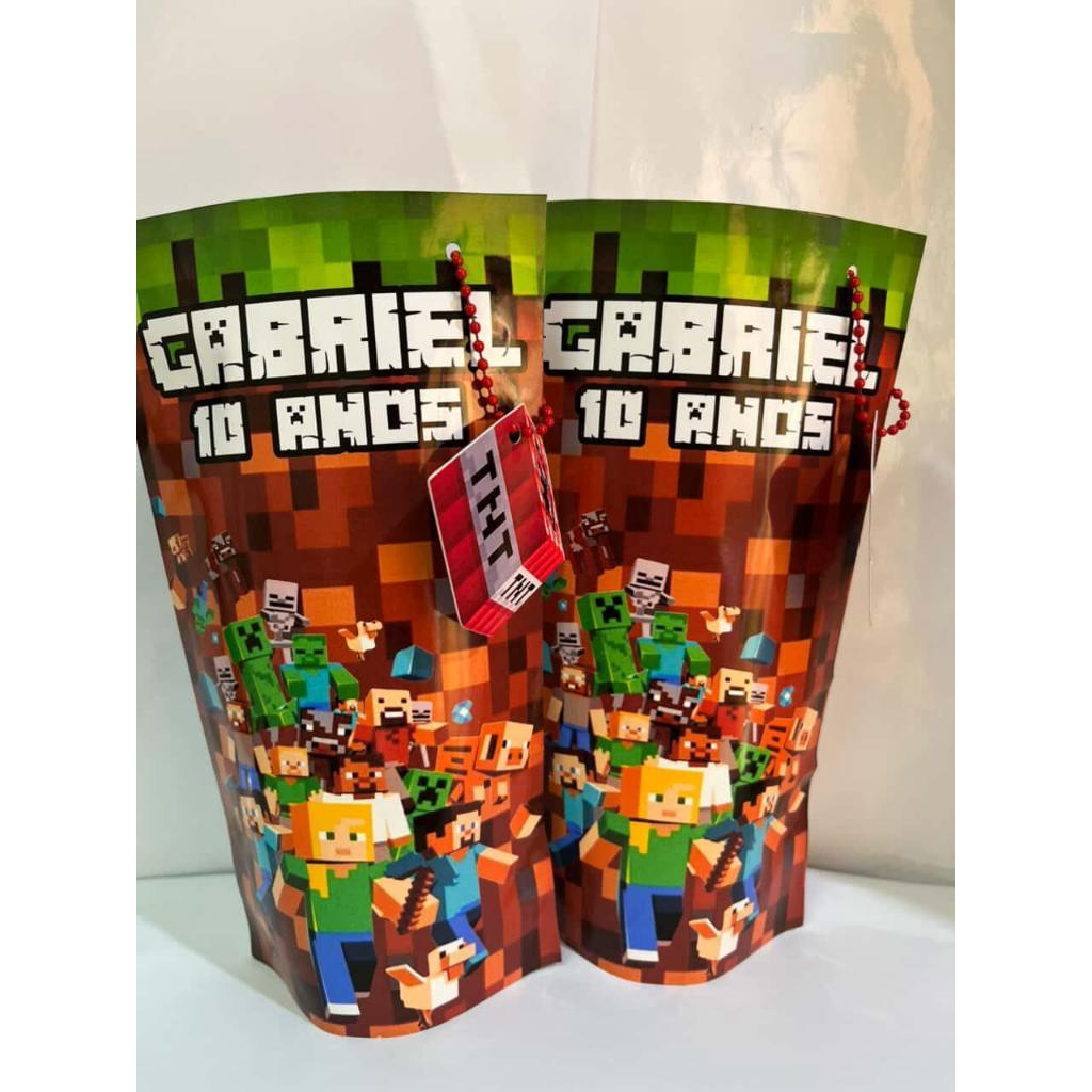 Saquinho Zip Lock Lembrancinha Minecraft-Personalizados Festa- Todos os temas - 𝗧𝗔𝗠𝗔𝗡𝗛𝗢: 𝟭𝟬𝘅𝟭𝟳,𝟱𝗰𝗺.