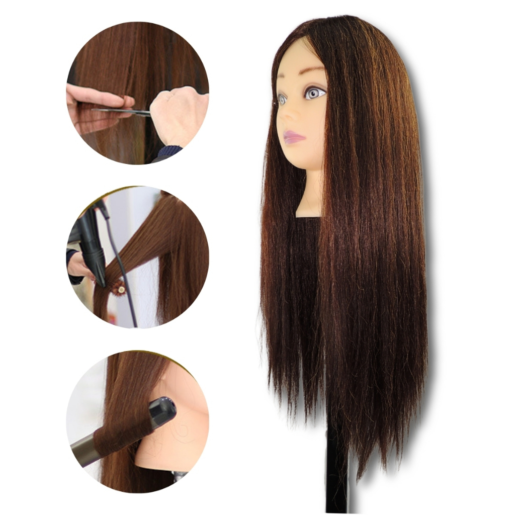 Cabeça Boneca Manequim Treino Mista 70% Cabelo Humano Com Suporte Mesa
