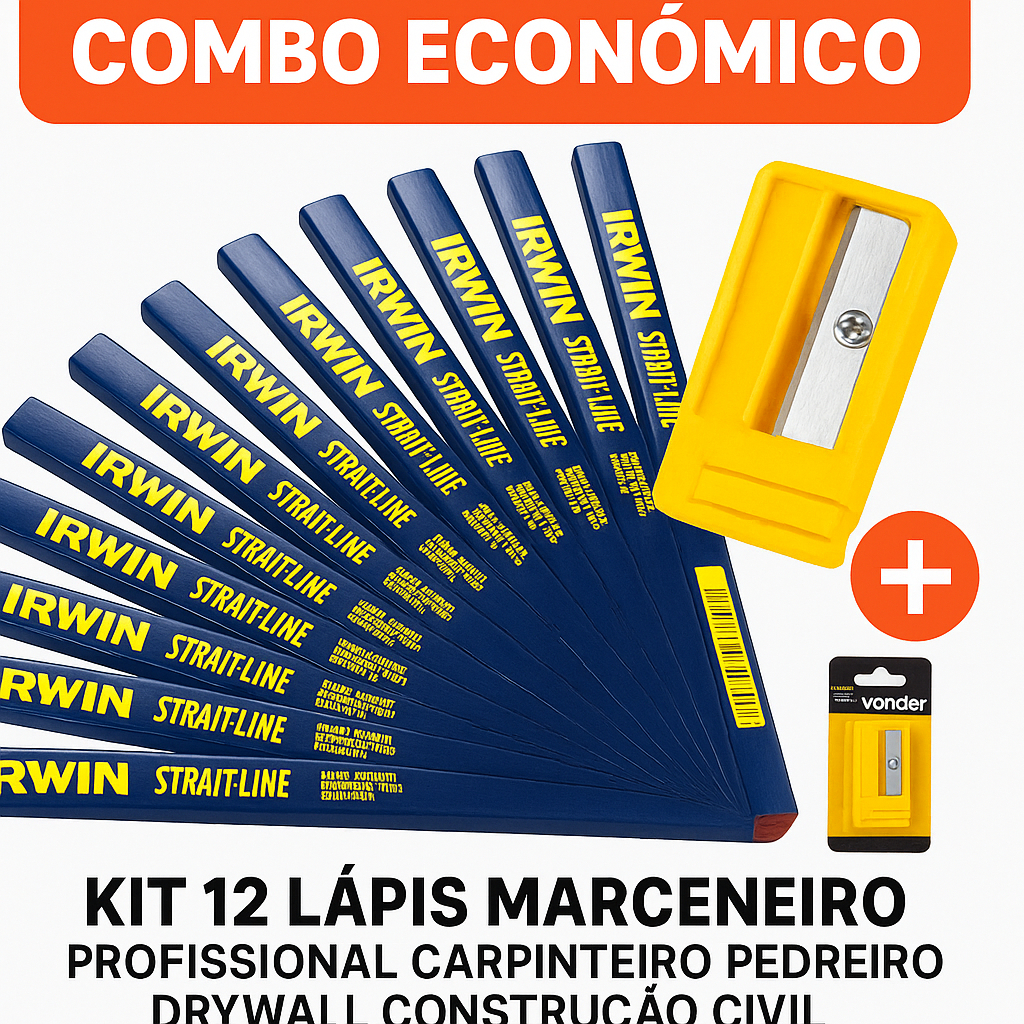 Kit 12 Lápis Marceneiro Profissional Carpinteiro Pedreiro Drywall Construção Civil+ Apontador Vonder em Oferta na Shopee