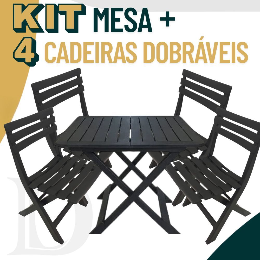 Kit Mesa Quadrada + 4 Cadeiras De Plástico Dobrável Multiuso Casa Área Gourmet em Oferta na Shopee