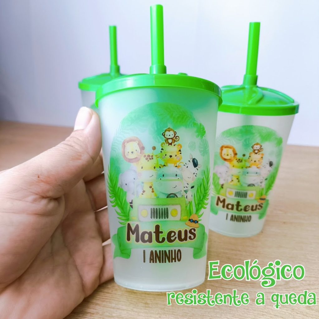 Copo personalizado Ecológico Safari Lembrancinhas de Aniversário Infantil
