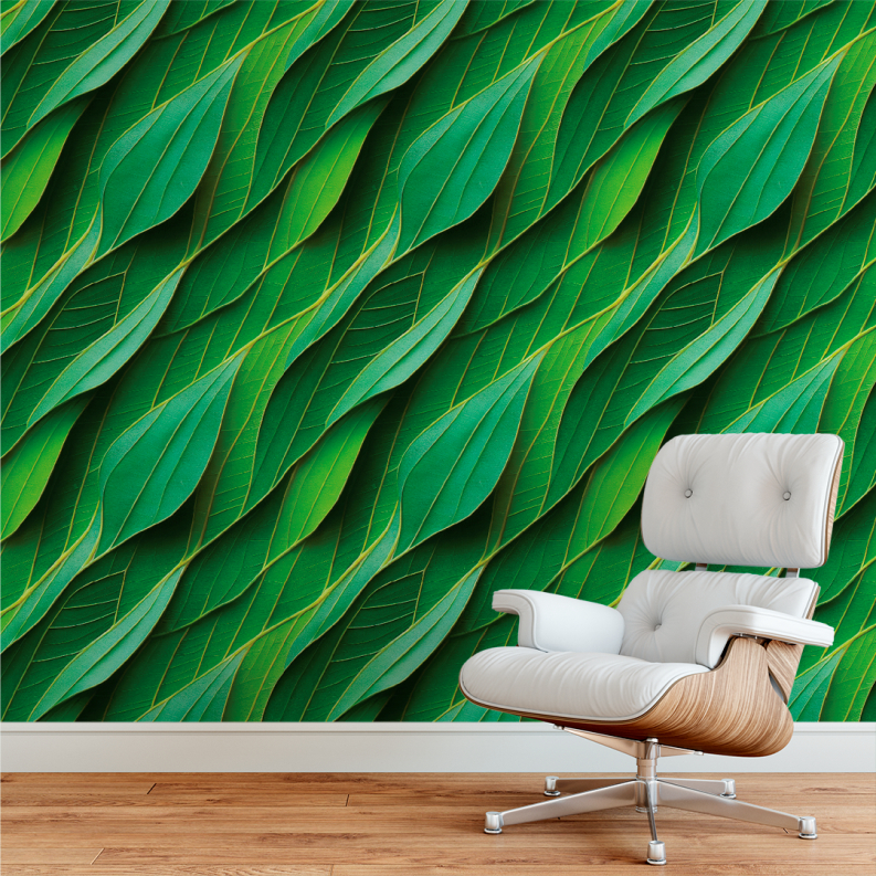 Papel De Parede que imita folhagem Adesivo Autocolante Folhas Plantas Verde Lavável 3d Quarto