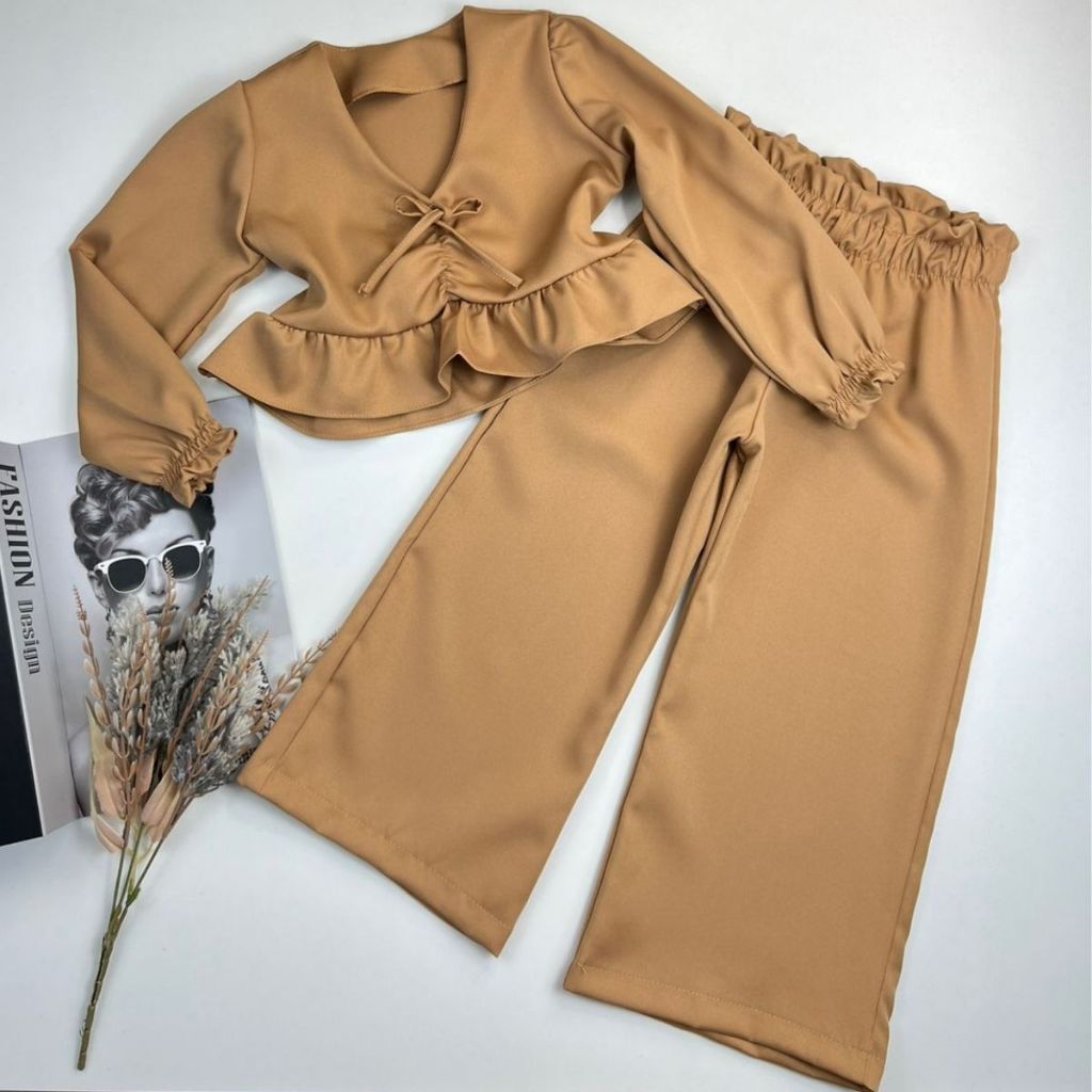 Conjunto Feminino Infantil Alfaiataria Blusa Calça Estilosa Modinha infantil Estilosa Roupa De Menina