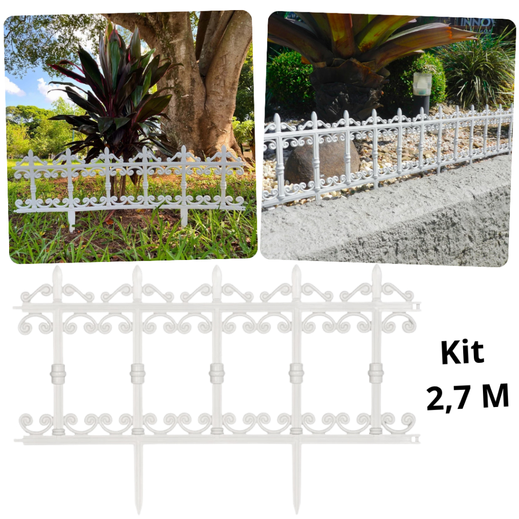 3x Cerca Decorativa Plástica Jardim Kit Atacado Estilo Ferro
