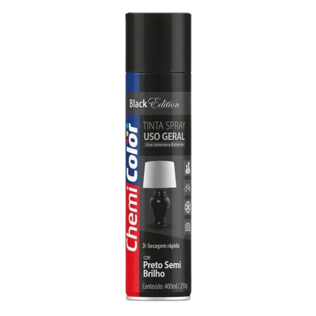 SPRAY UG PRETO SEMI BRILHO 400ml - CHEMICOLOR em Oferta na Shopee