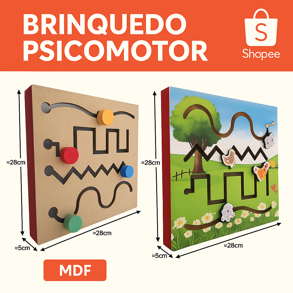 Painel Educativo Psicomotor Brinquedo Pedagógico Coordenação Motora Madeira Ecológica