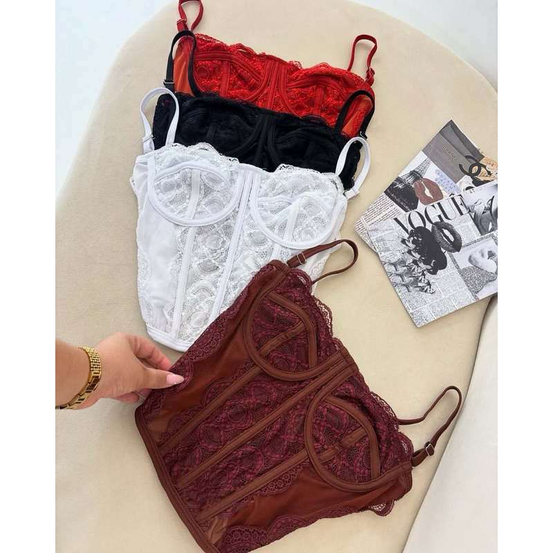 Cropped Feminino Corset Renda Corselet Alça Regulagem Cropped Blusa — imagem 2 de 2