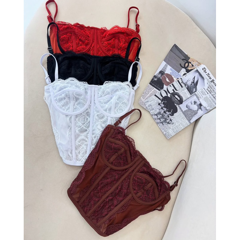 Cropped Feminino Corset Renda Corselet Alça Regulagem Cropped Blusa