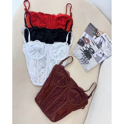 Cropped Feminino Corset Renda Corselet Alça Regulagem Cropped Blusa