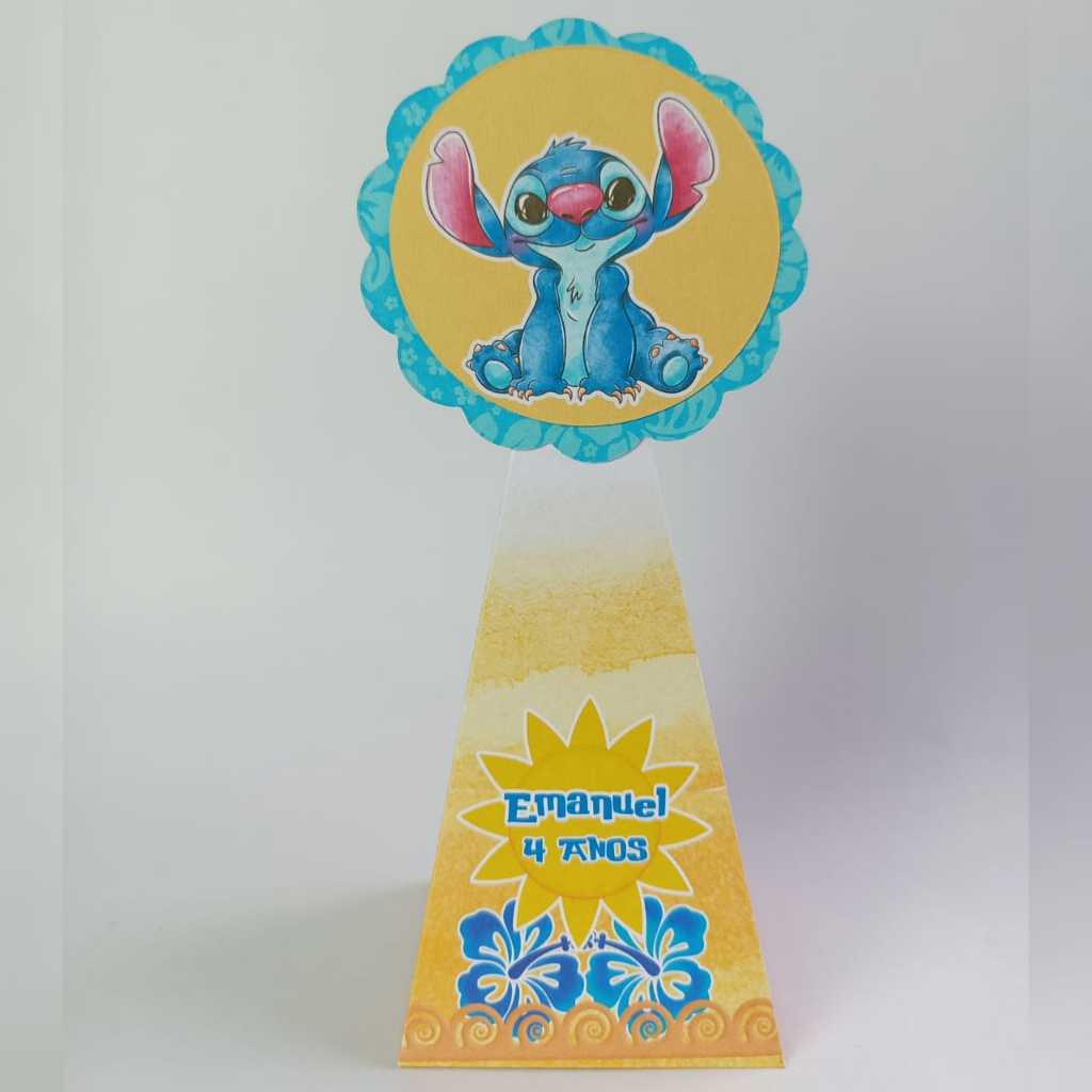 Kit Lembrancinhas de Festa Personalizada Caixinha Pirâmide PEGUE E MONTE Lilo e Stitch Mimo
