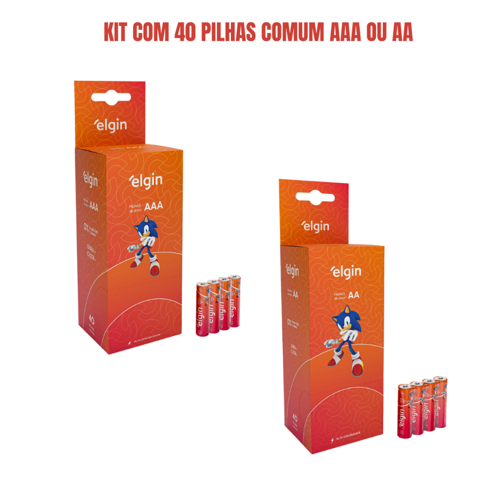 Kit com 40 ou 80 Pilhas Comum AA ou AAA Zinco Carvão Elgin