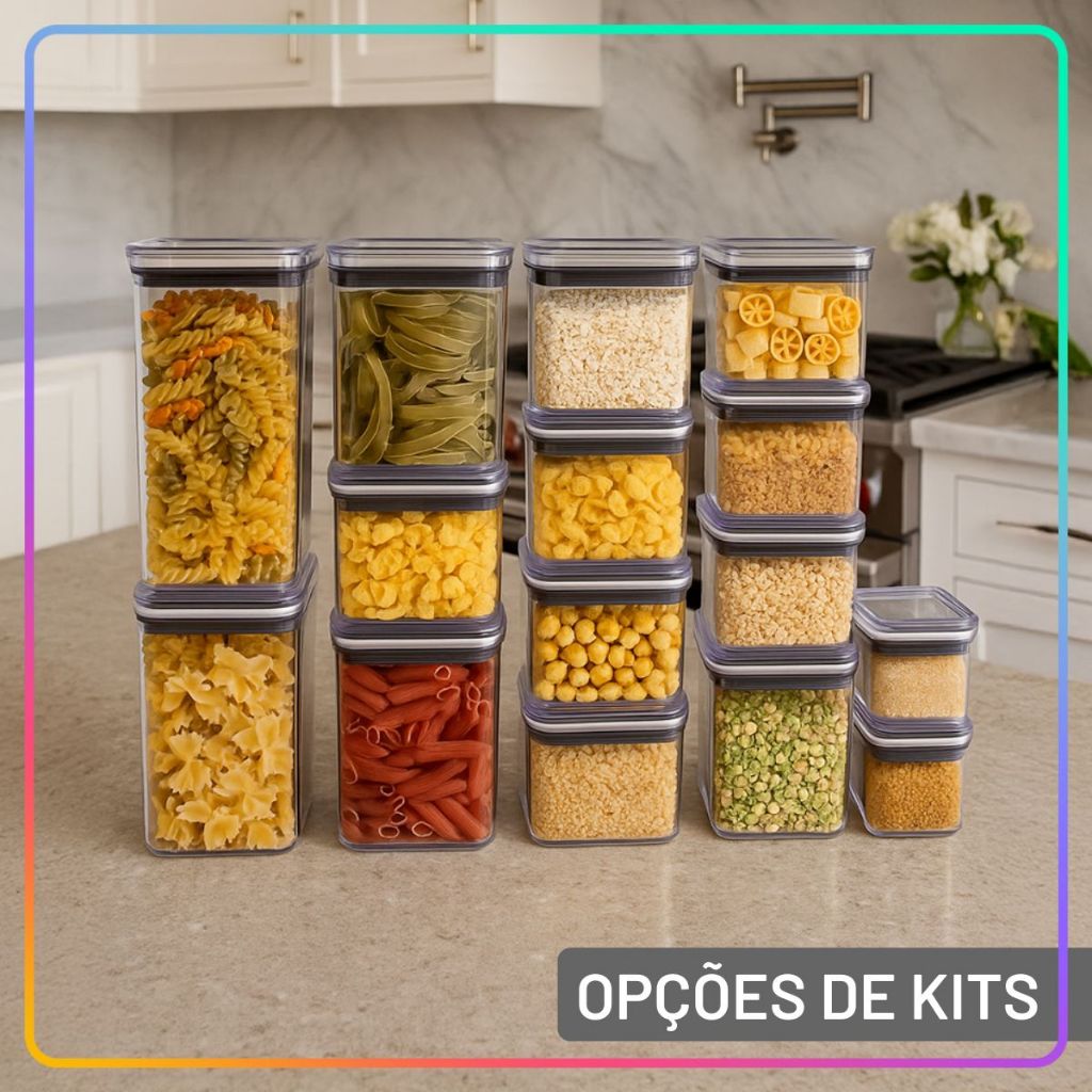 Kit Pote Hermético Paramount Empilháveis Porta Mantimentos Acrílico Tampa com Vedação Emborrachada - Home & Living