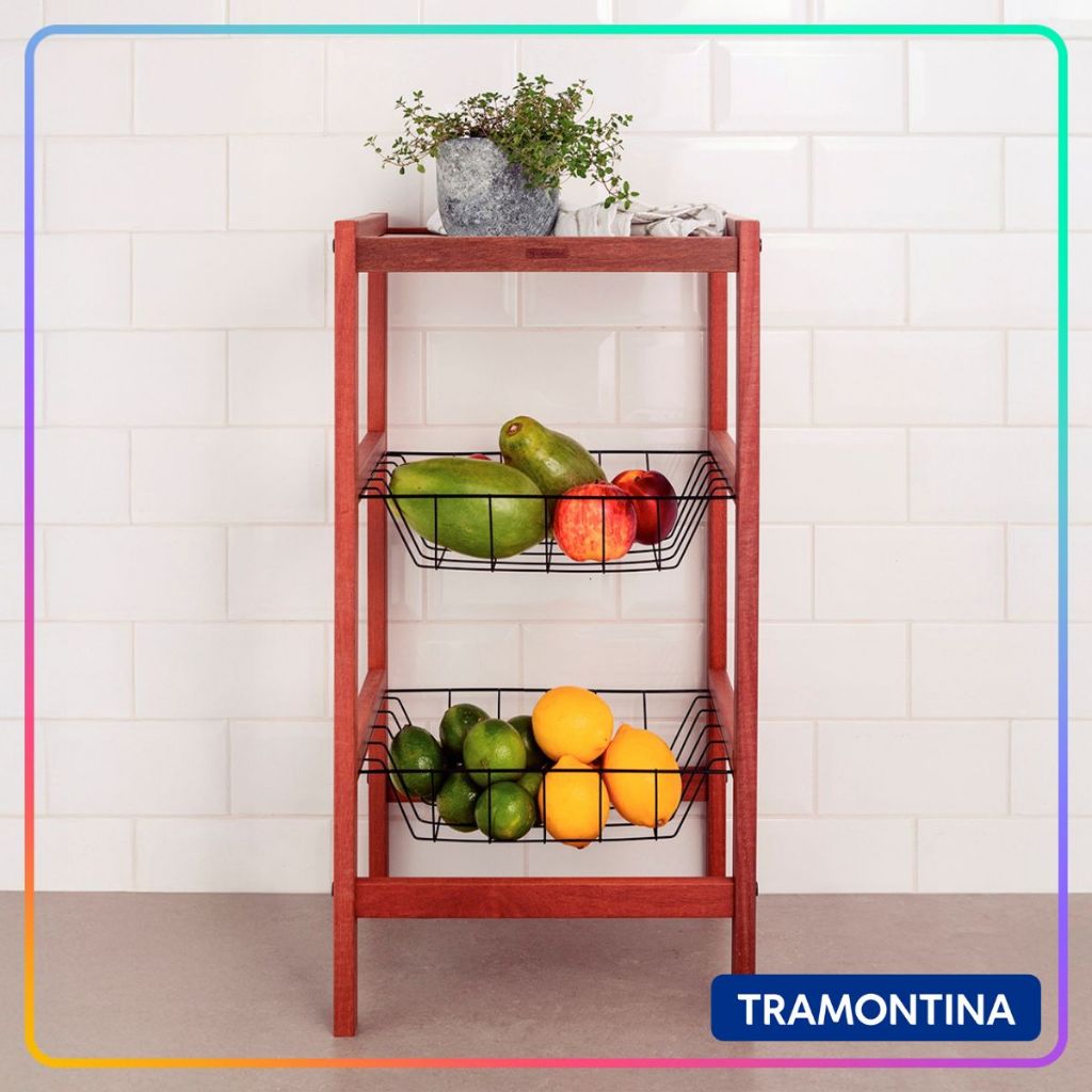 Fruteira Tramontina Utilínea Madeira Mista c/ Estante 2 Cestos Cozinha Organização Multiuso - Home & Living