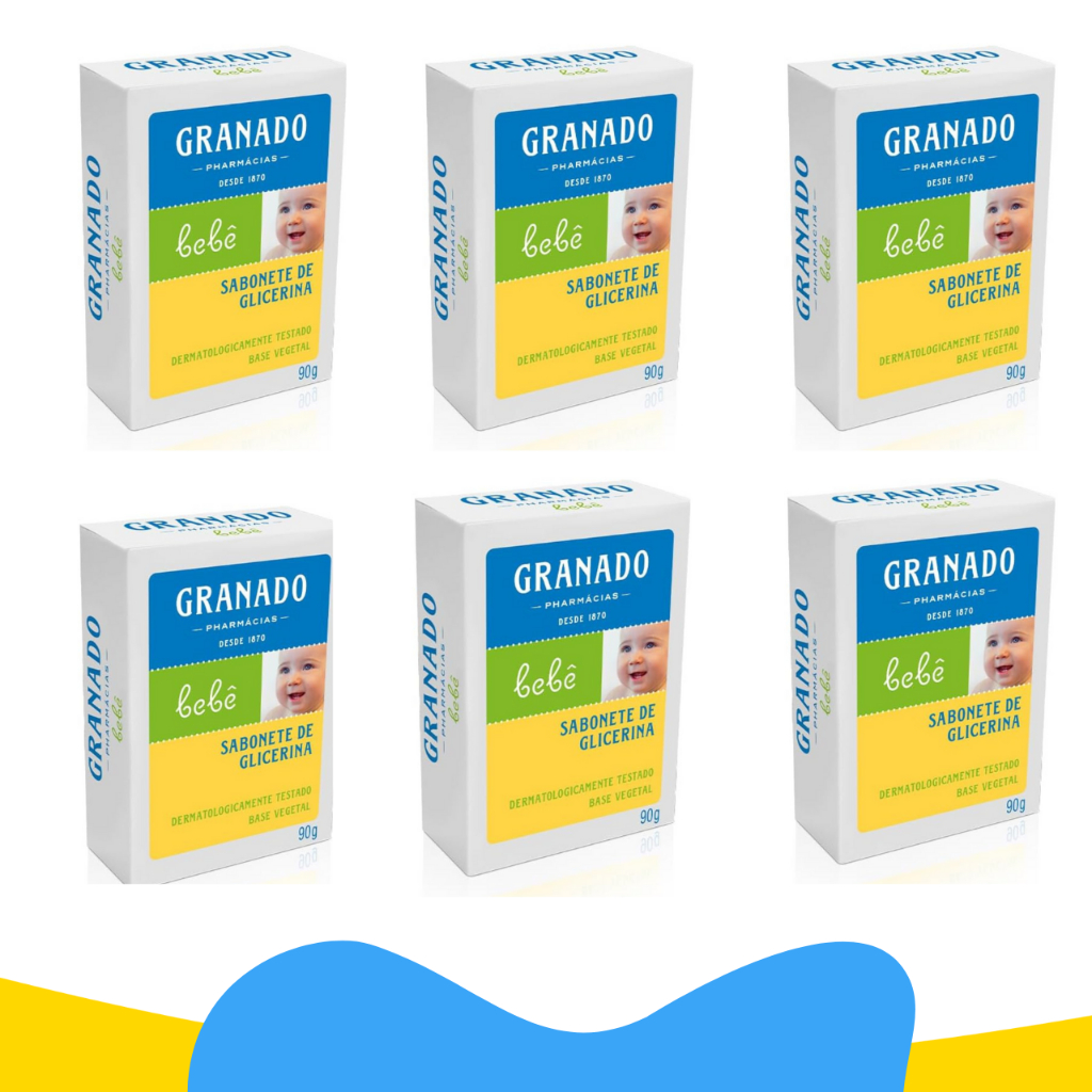 Kit Com 6 Sabonete em Barra Granado de Glicerina Para Bebê Tradicional de 90g