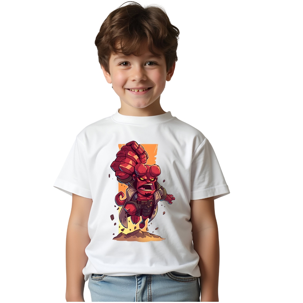 Hellboy Camiseta Infantil Manga Curta Fantasia Pronta Entrega