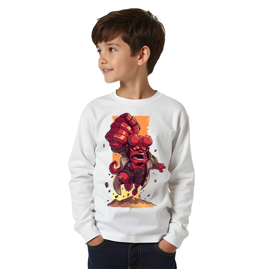 Camiseta Hellboy Infantil Manga Longa Camisa Pronta Entrega 2 ao 12