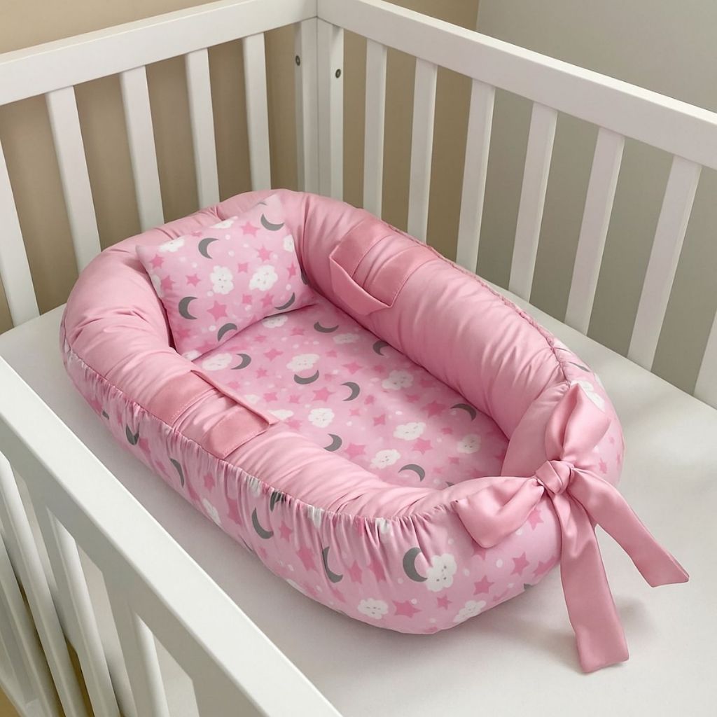 Ninho Redutor de Berço Para Bebe Menina Menino Enxoval Rosa Azul com Almofada Anatômica