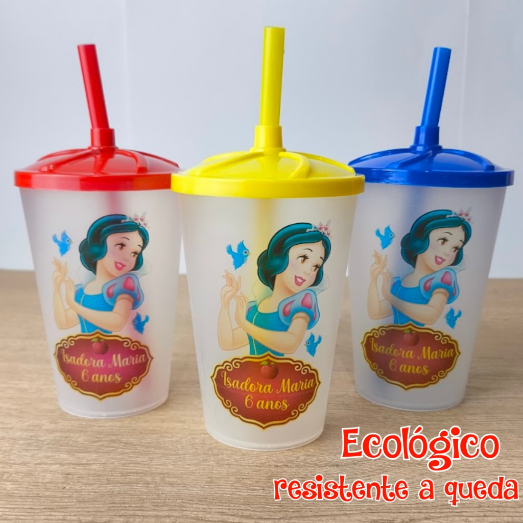 Copo Ecológico Personalizado Branca de Neve Lembrancinhas de Aniversário Infantil