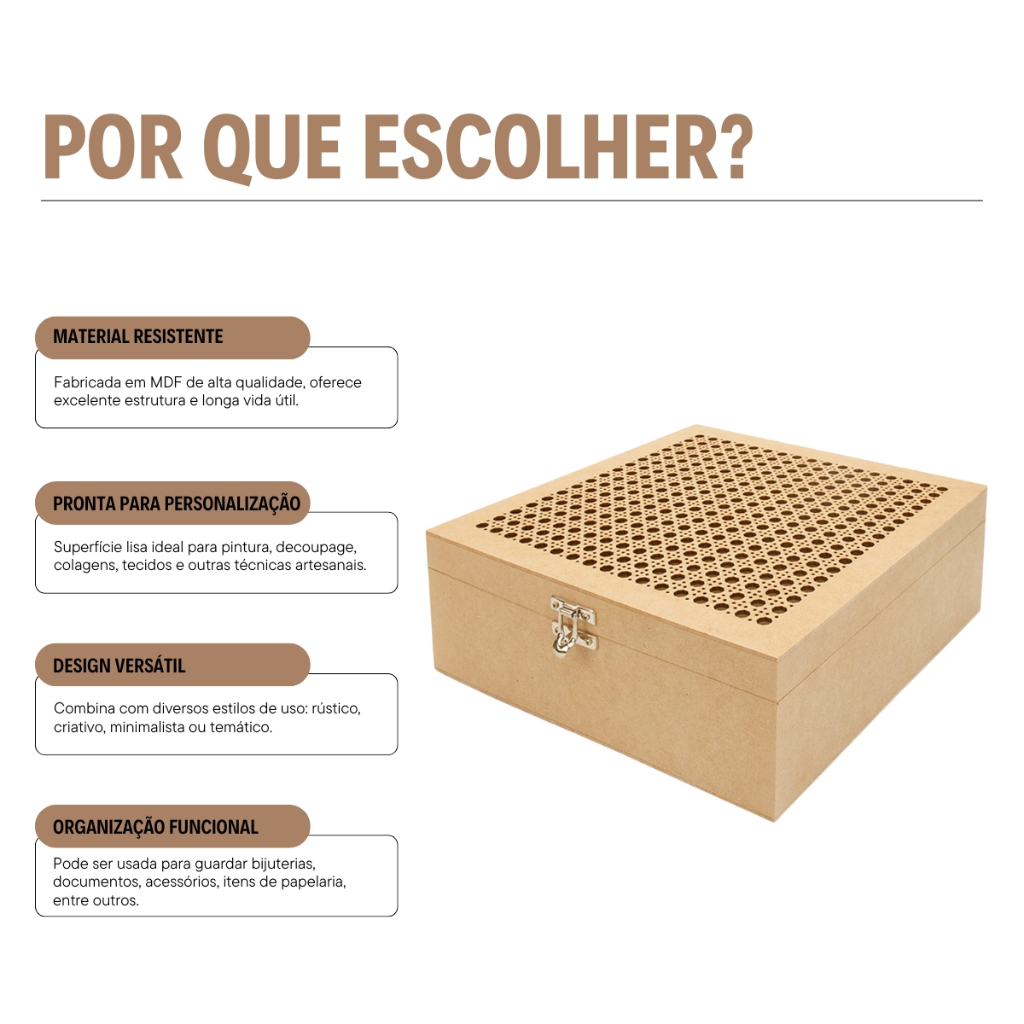 Detalhes do Caixa Quadrada Grande 30x30 Com Fecho e Dobradiça em MDF Cru