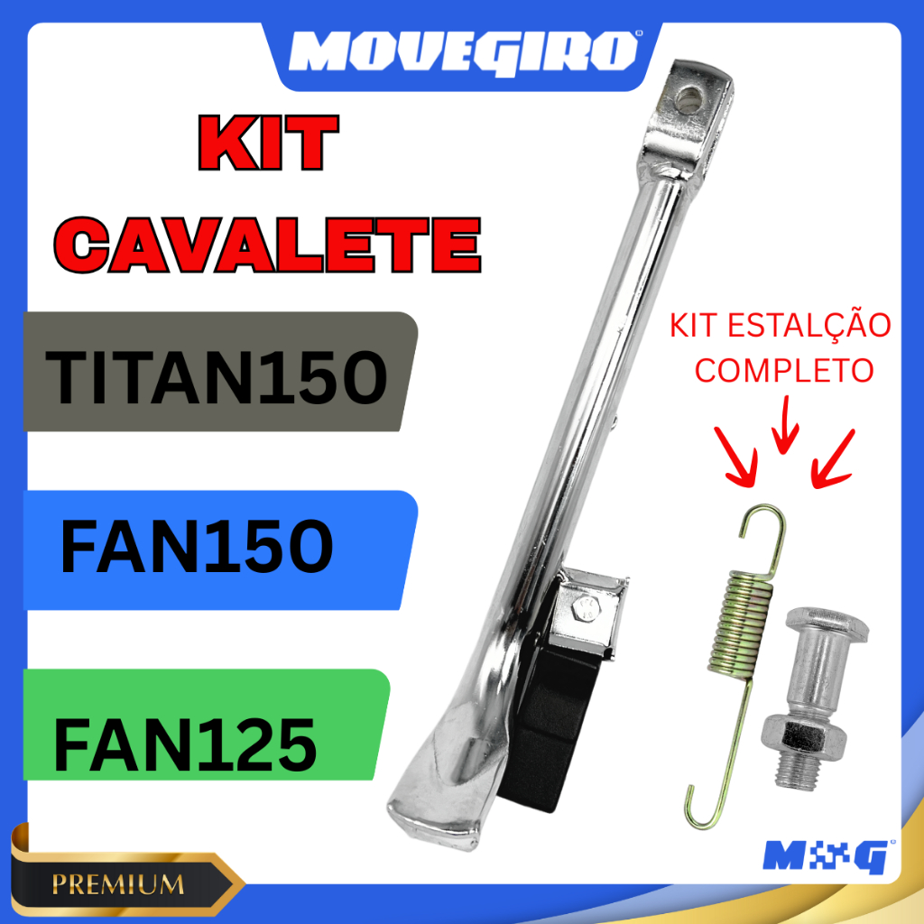 Detalhes do Kit Cavalete Lateral Pezinho Titan 150/160 Fan 125/150/160 Cromado Apoio Moto + Mola + Parafuso