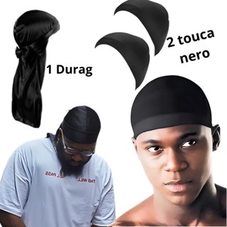 Kit Durag + 2 Wig Cap Touca De Nero Durag Preta em Oferta na Shopee