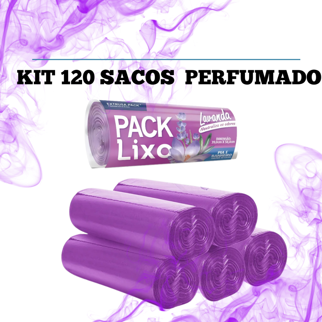 Sacos De Lixo Perfumado 3 rolos 120  Neutraliza Odores Banheiro Lixeira Pia Cozinha Lavanda