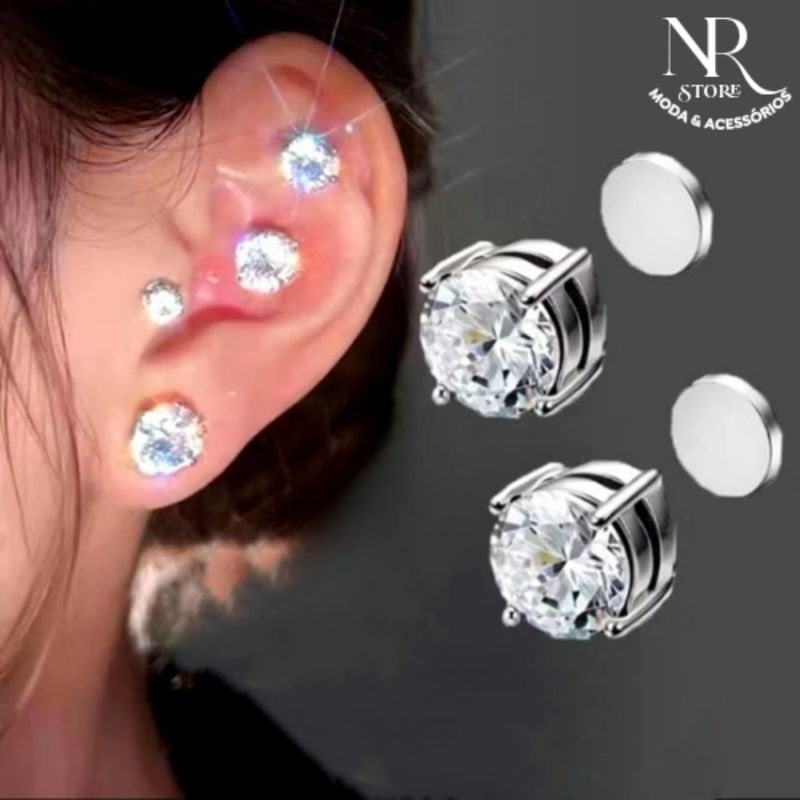 Brincos de Pressão Magnético 8mm Brilhante Masculino/Feminino (não precisa de furo) em Oferta na Shopee