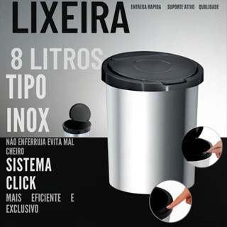 Lixeira Inox 8L com Tampa Automática Click – Cesto Moderno e Compacto para Banheiro, Cozinha e Escritório