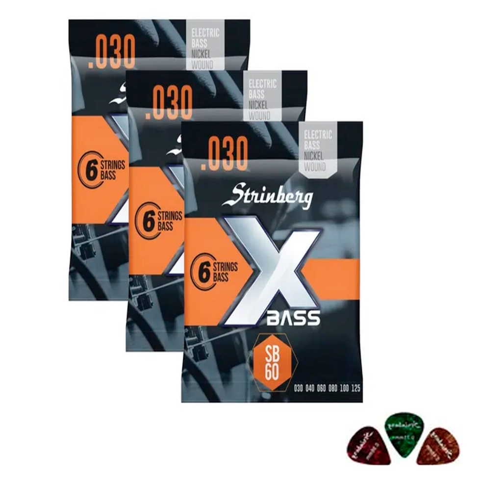 Kit  3 De Cordas Contra Baixo 6 Cordas 030 Strinberg Sb60