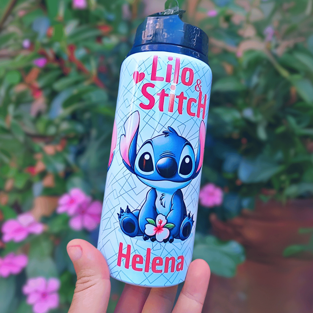 Garrafinha Aluminio Squeeze 600mL Stitch Personalizada