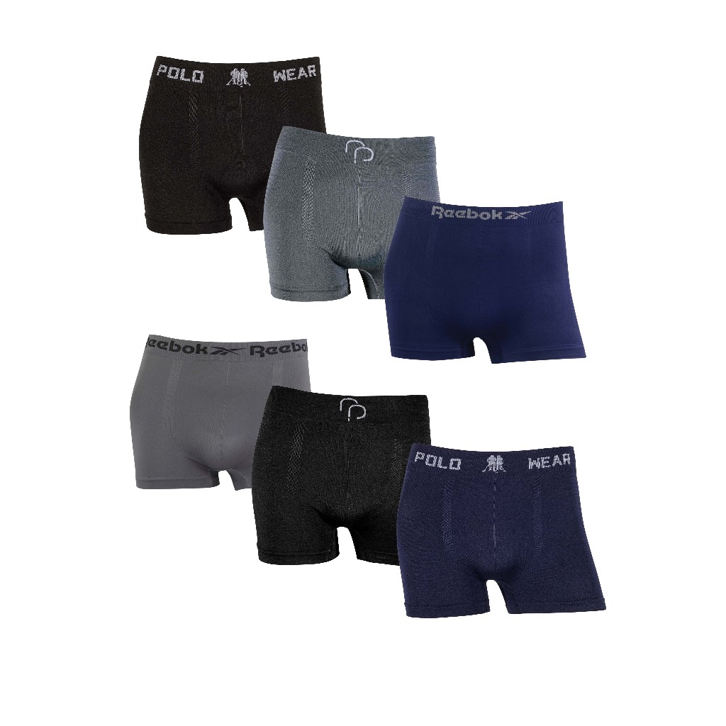 Kit 6 cuecas boxer Reebok Polo Wear e RP Originais Microfibra confortáveis Sortidas