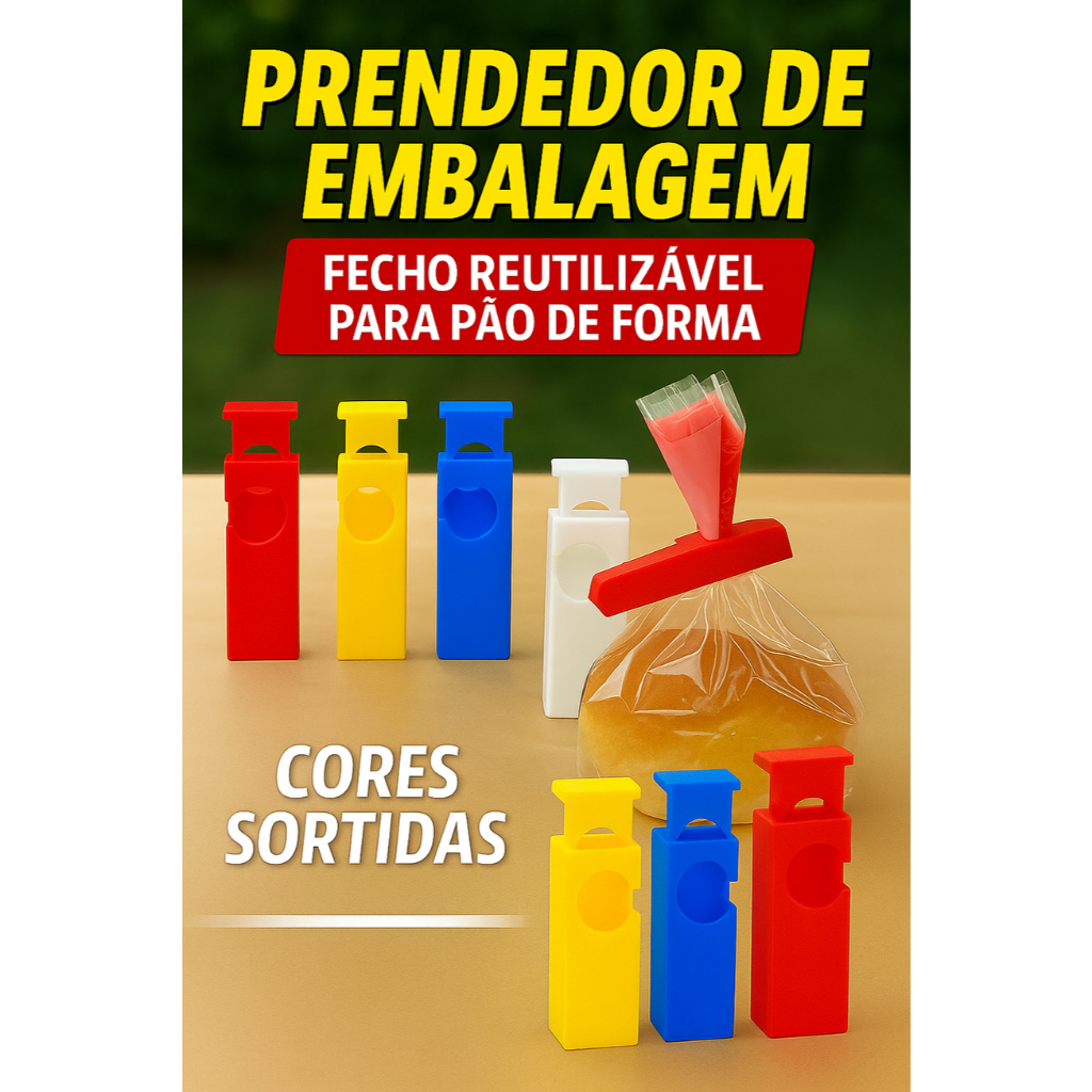 Prendedor de Embalagem Tipo Clipe – Fecho Reutilizável para Pão de Forma | Cores Sortidas