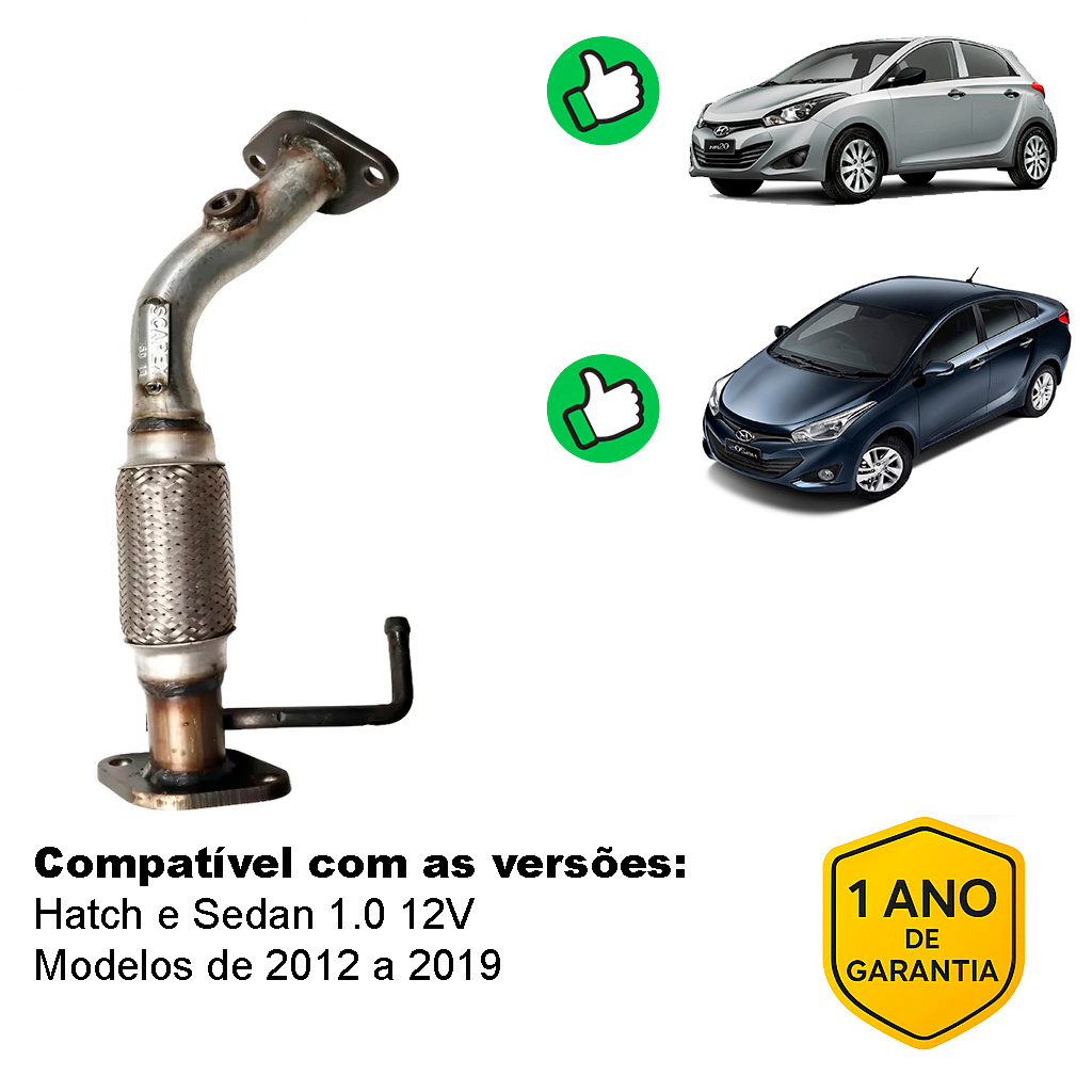 Tubo Malha Flexível Escapamento Hb20 Sedan 1.0 12v 2012 á 2015 - 1 Ano de Garantia