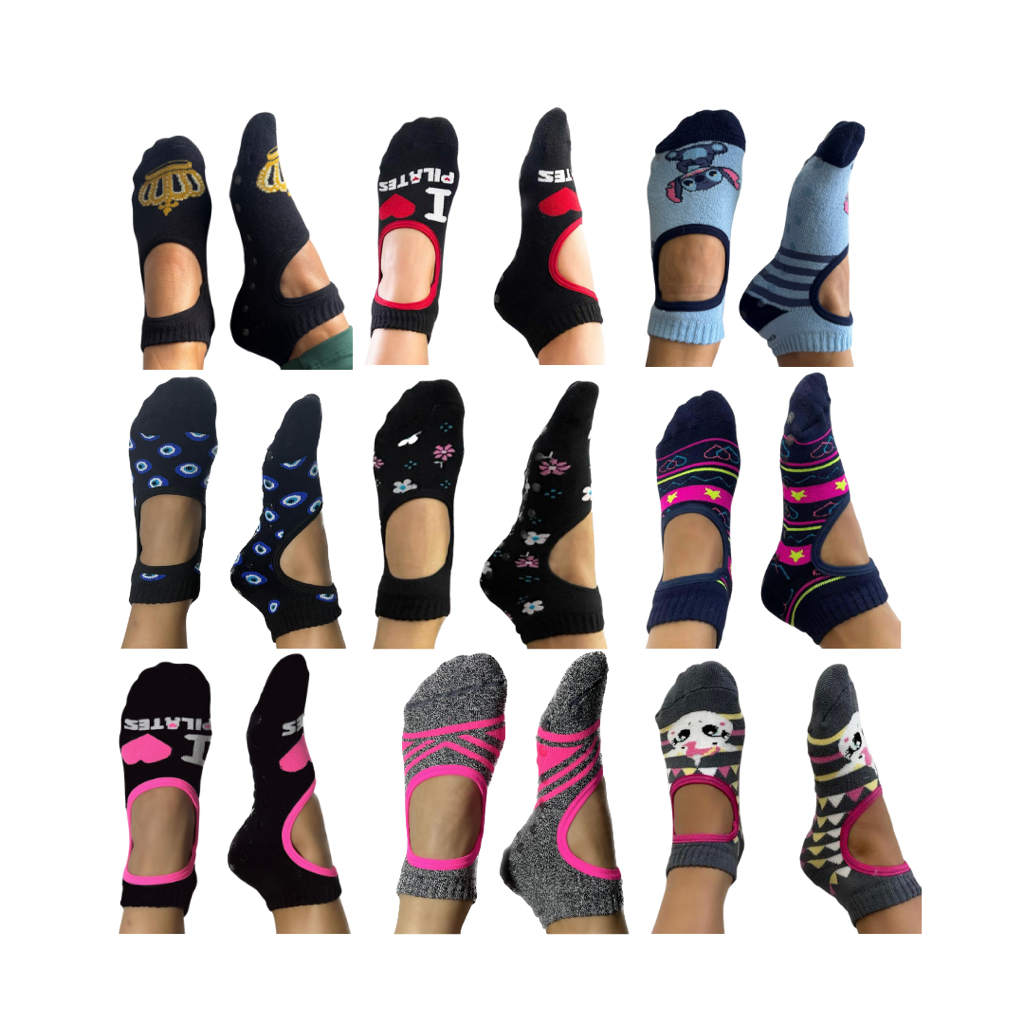 Meia Sapatilha Feminina Antiderrapante Pilates Botinha em Oferta na Shopee