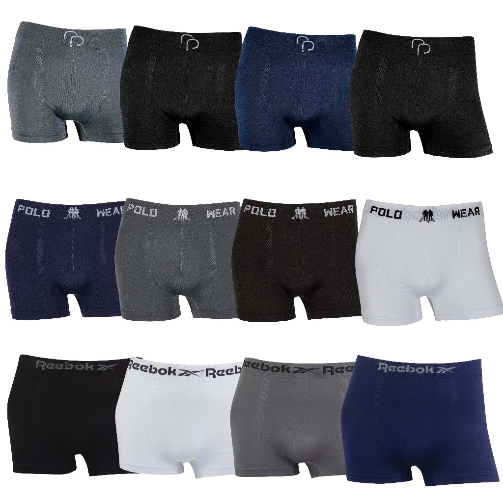 Kit 12 cuecas boxer marca Reebok Polo Wear Rafa Parize Microfibra Originais Sortidas