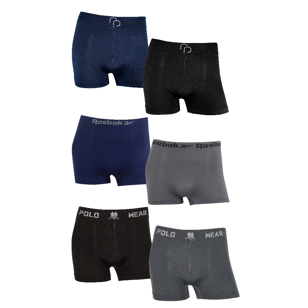 Kit 6 cuecas boxer marca Reebok Polo Wear Rafa Parize Microfibra Originais Sortidas