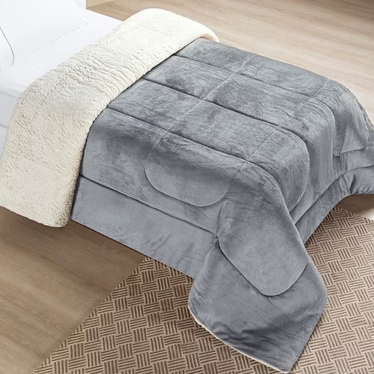 Coberdrom Solteiro Cobertor Edredom Pele Carneiro Cor Cinza em Oferta na Shopee